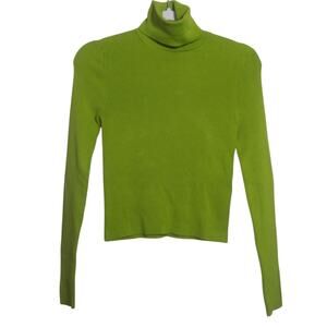 Zara Lime Green Turtleneck Lightweight Ribbed Sweater Basic Size M